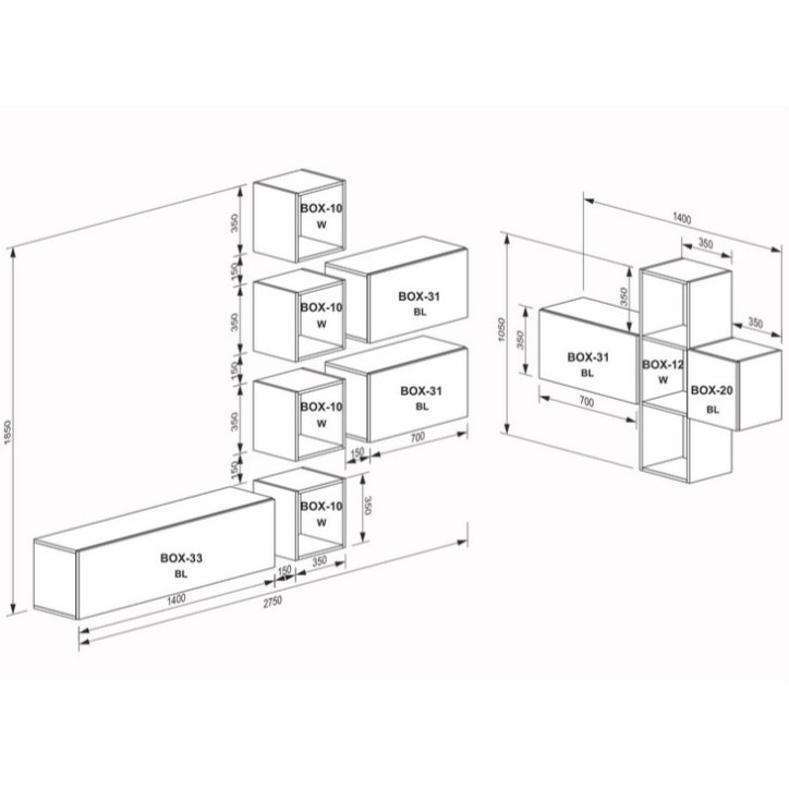 Ensemble meuble TV Box Milan Noir et Blanc 275cm