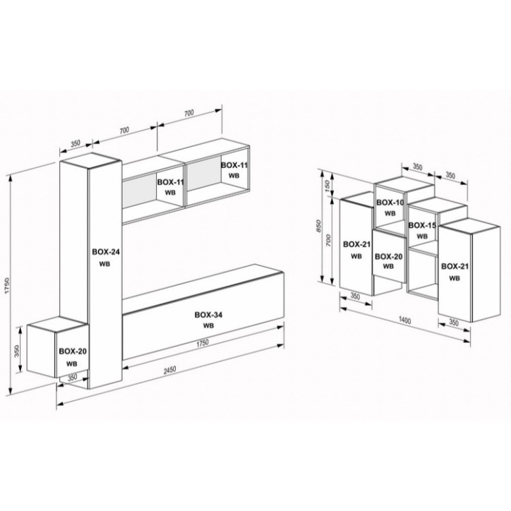 Ensemble meuble TV Box Bangkok Blanc 245cm