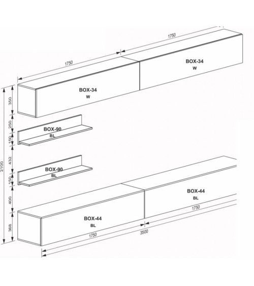 Ensemble meuble TV Box Amsterdam blanc 245cm