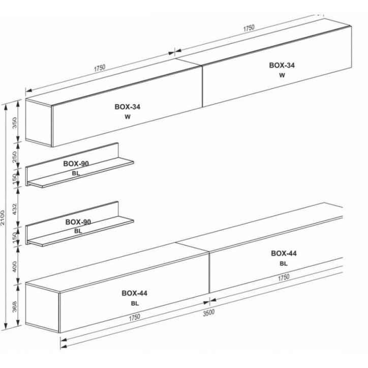 Ensemble meuble TV Box Amsterdam blanc 245cm