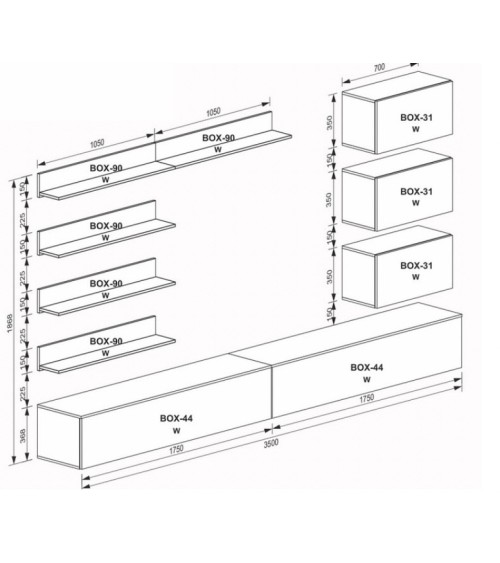 Ensemble meuble TV Box Istanbul 350cm