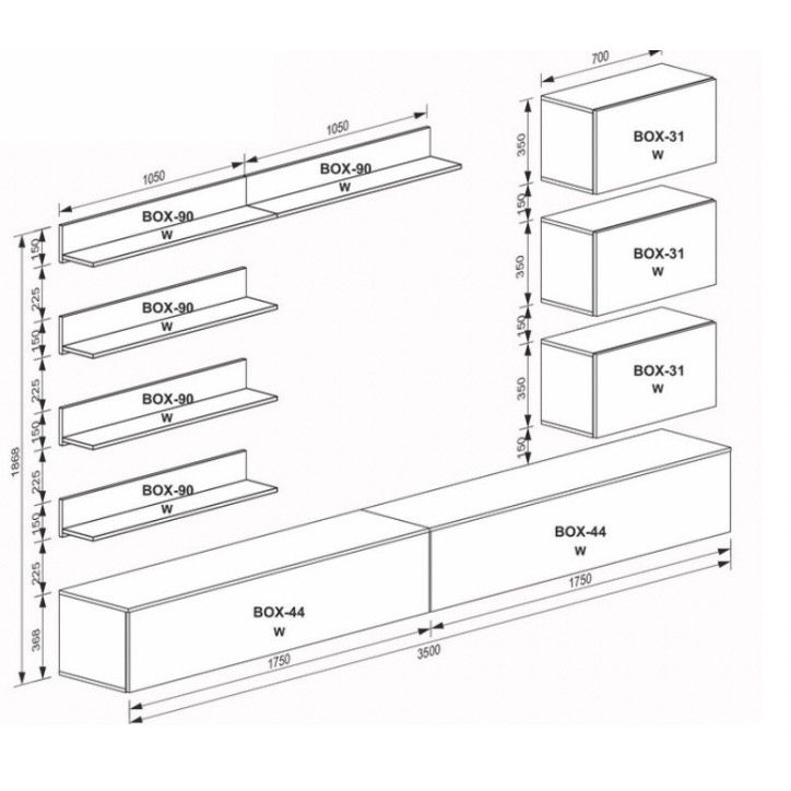 Ensemble meuble TV Box Istanbul 350cm