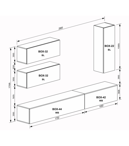 Ensemble meuble TV Box Berlin 280 cm