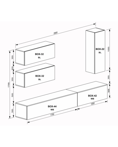 Ensemble meuble TV Box Berlin 280 cm