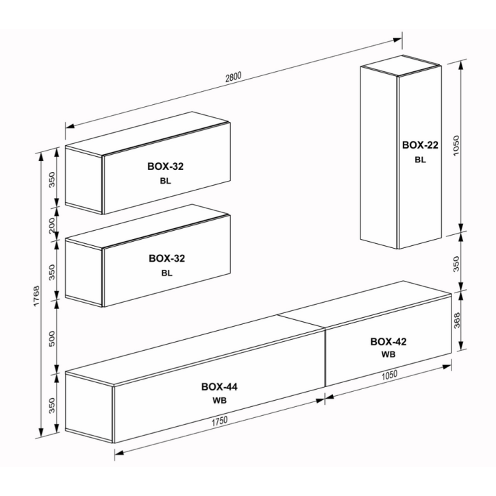 Ensemble meuble TV Box Berlin 280 cm