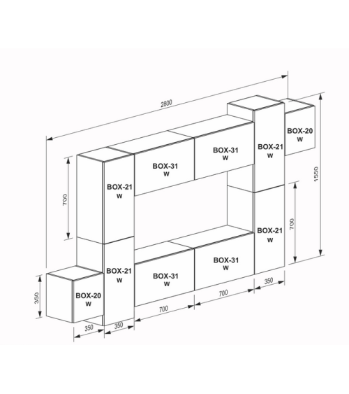 Ensemble meuble TV Box Séoul 315cm