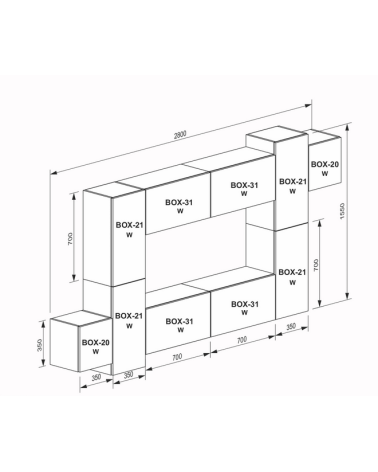 Ensemble meuble TV Box Séoul 315cm