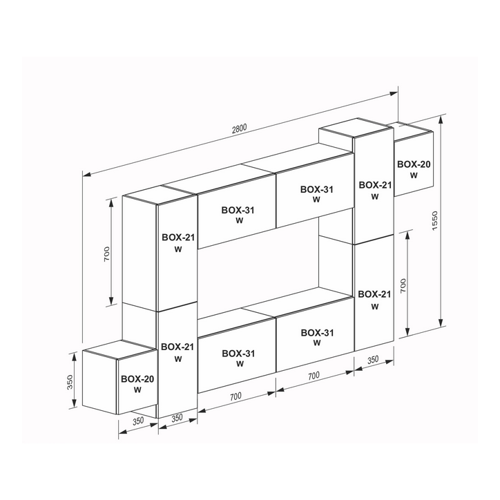 Ensemble meuble TV Box Séoul 315cm