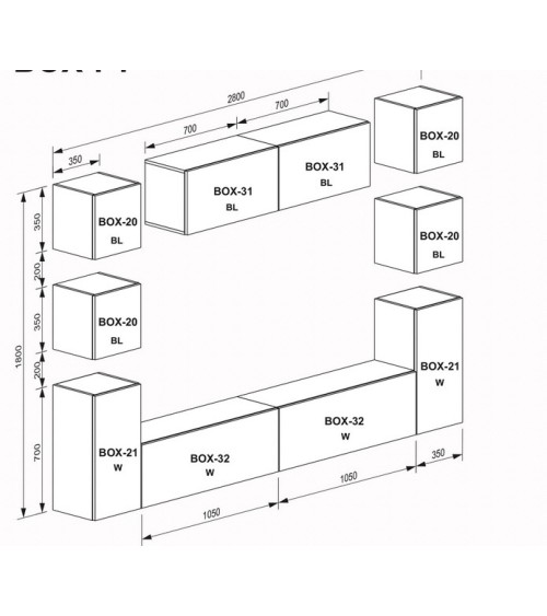 Ensemble meuble TV Box Cuba - 210 cm