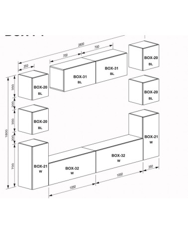 Ensemble meuble TV Box Cuba - 210 cm