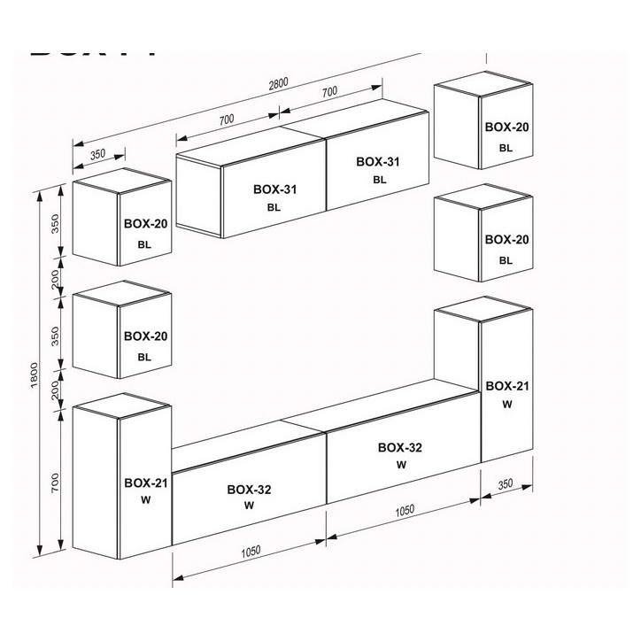 Ensemble meuble TV Box Cuba - 210 cm