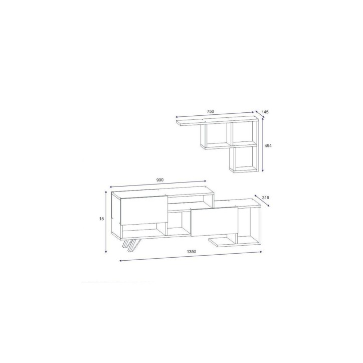 Ensemble meuble TV HADISE 135 cm blanc et bois
