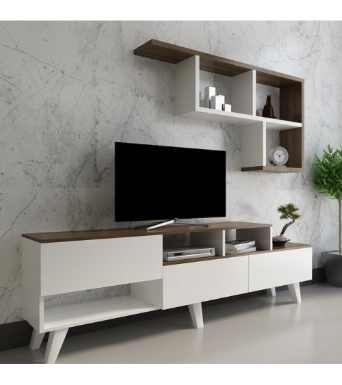 Conjunto mueble TV HAZAN 1 150 cm blanco y madera