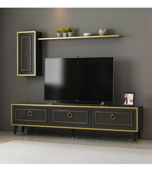 Ensemble meuble TV VALSE MARBRE Motif Noir-Or