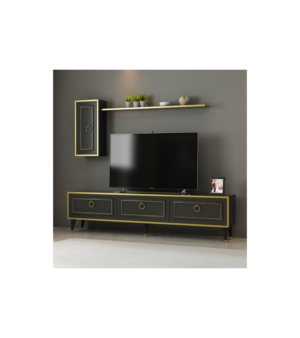 Ensemble meuble TV VALSE MARBRE Motif Noir-Or