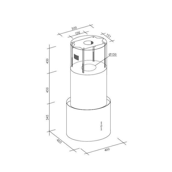 Hotte aspirante îlot OKCYL INOX 40cm