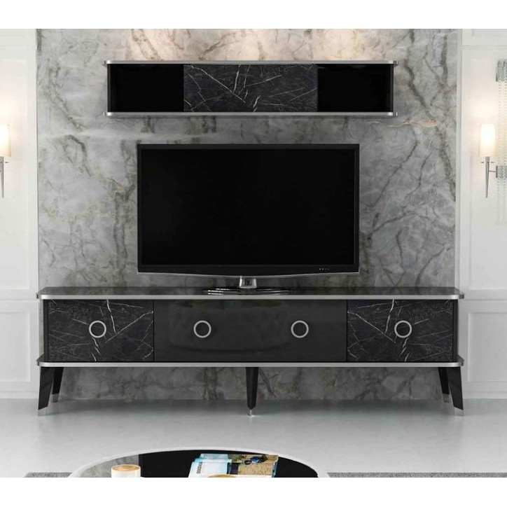 Ensemble meuble TV MARBRE Noir brillant Ensemble meuble TV MARBRE Noir brillant