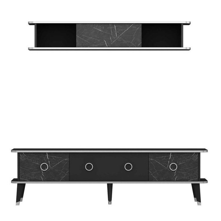 Ensemble meuble TV MARBRE Noir brillant Ensemble meuble TV MARBRE Noir brillant