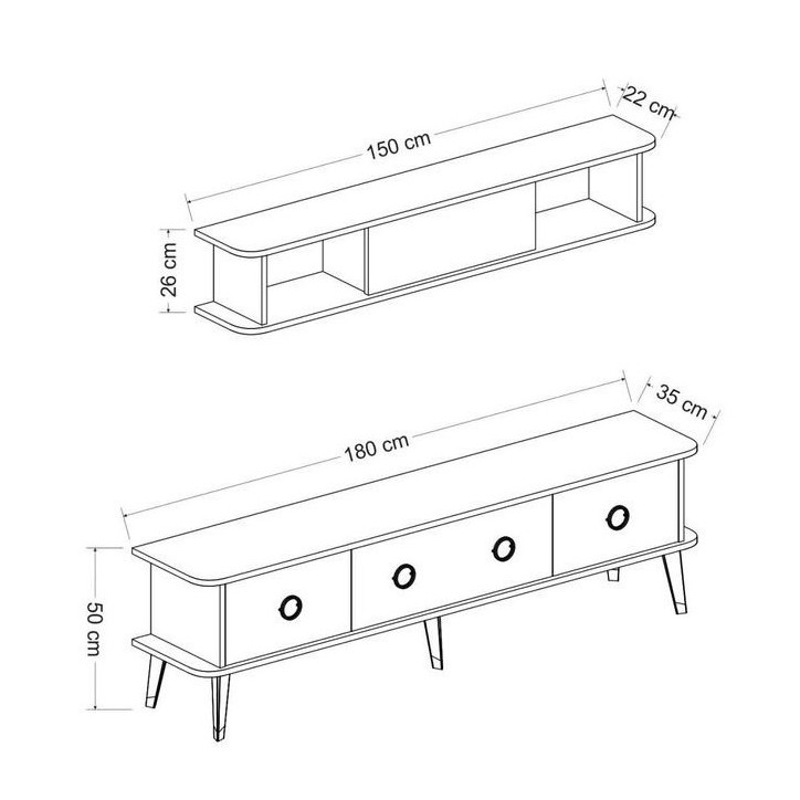 Conjunto mueble TV MARBRE negro brillante 180 cm