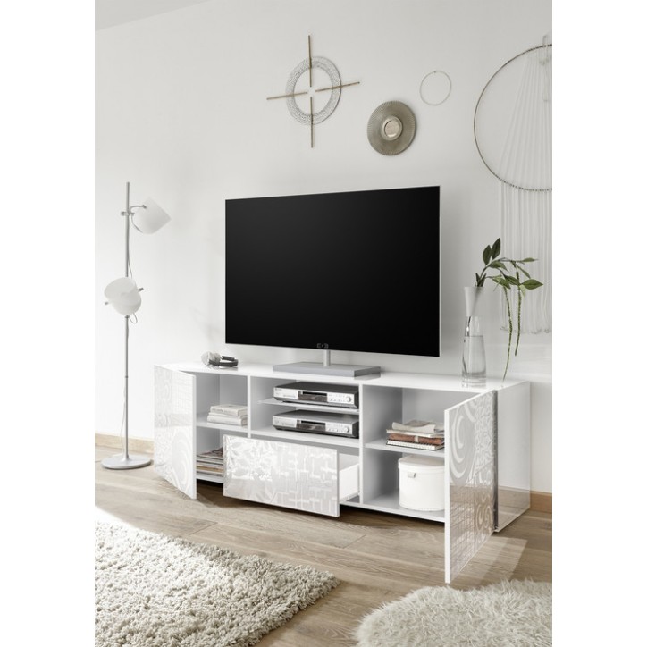 Meuble TV MIREL blanc 2 portes 1 tiroir