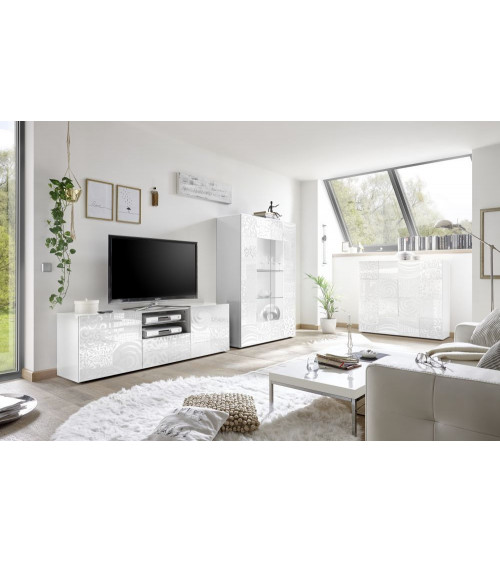 Mueble TV 2 puertas 1 cajón MIREL blanco lacado 181 cm