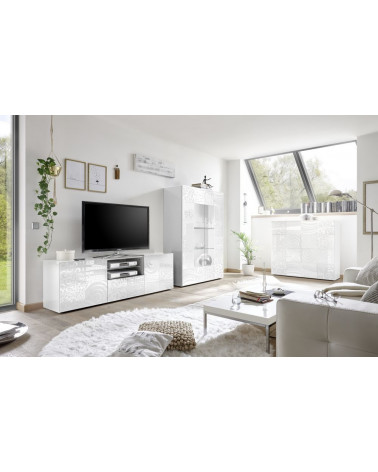 Mueble TV 2 puertas 1 cajón MIREL blanco lacado 181 cm