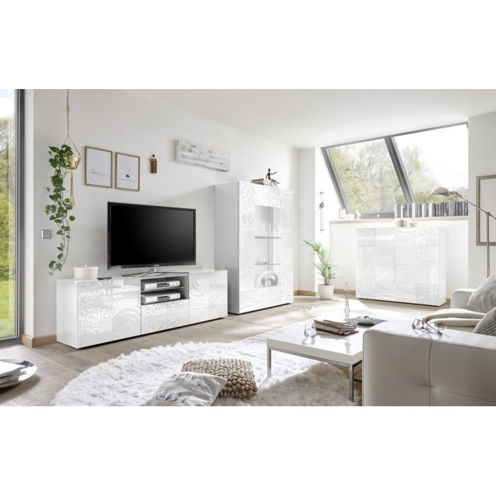 Mueble TV 2 puertas 1 cajón MIREL blanco lacado 181 cm