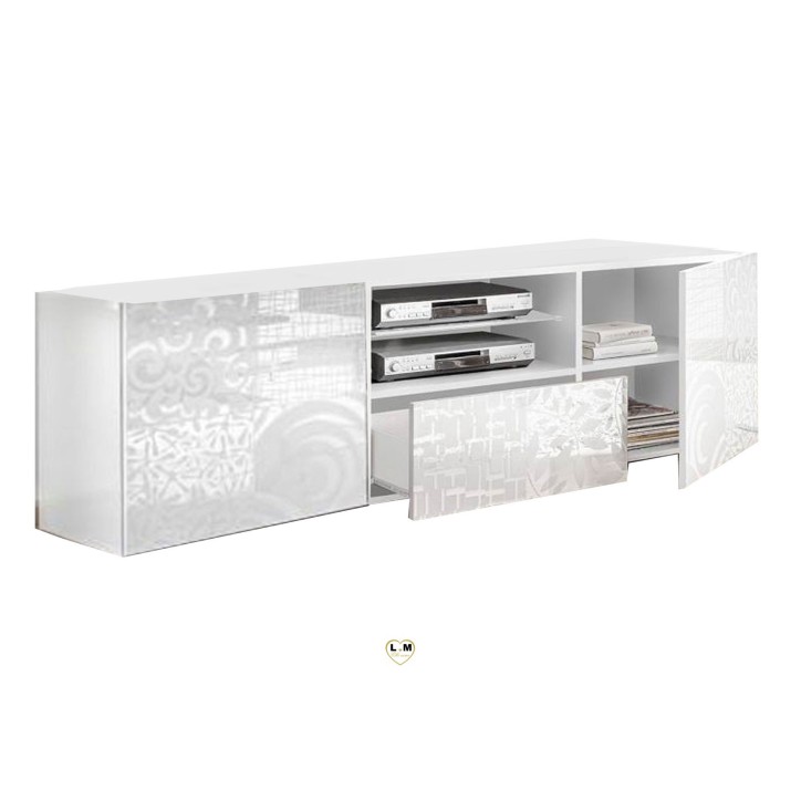 Meuble TV MIREL blanc 2 portes 1 tiroir