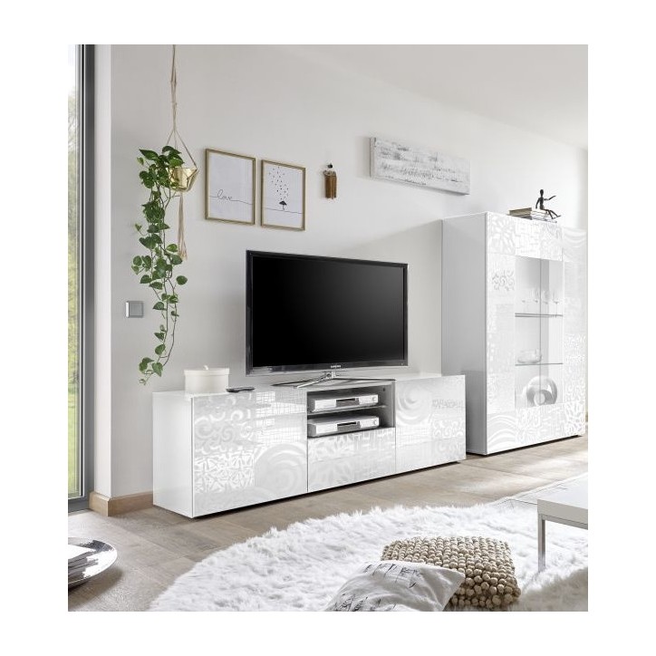 Meuble TV MIREL blanc 2 portes 1 tiroir