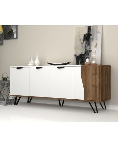 Buffet JASMINE 160cm blanc et noyer