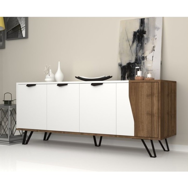 Buffet JASMINE 160cm blanc et noyer
