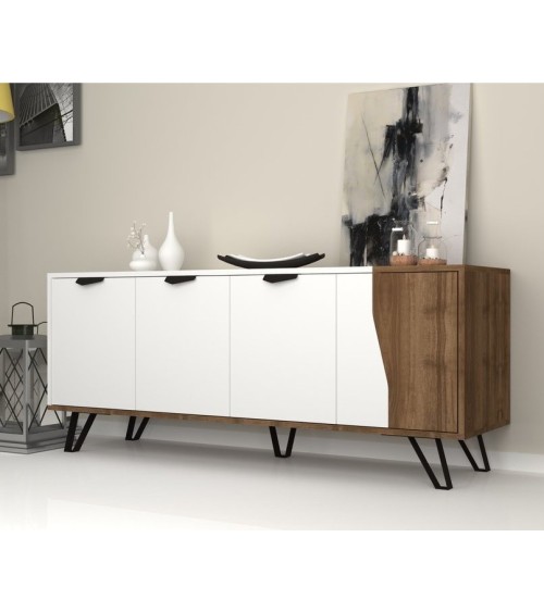 Buffet JASMINE 160cm blanc et noyer