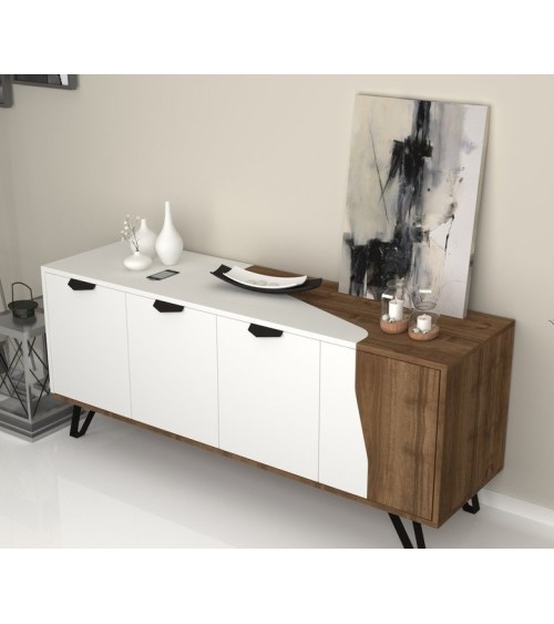 Buffet JASMINE 160cm blanc et noyer
