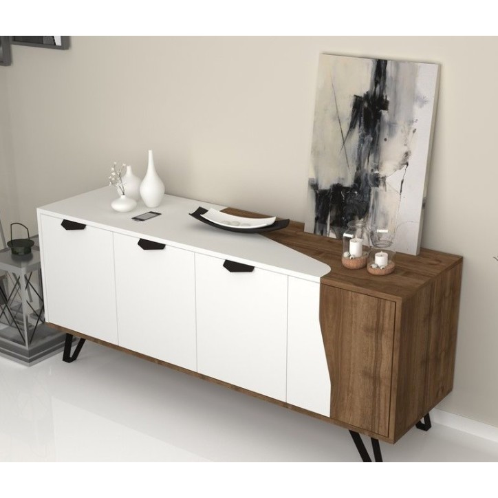 Buffet JASMINE 160cm blanc et noyer