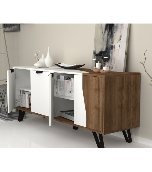 Buffet JASMINE 160cm blanc et noyer