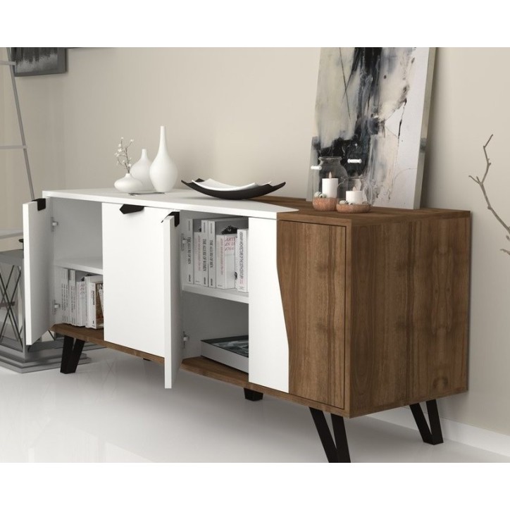 Buffet JASMINE 160cm blanc et noyer