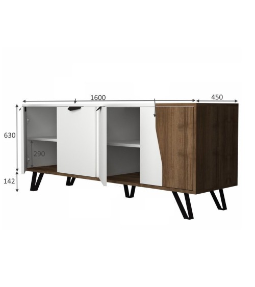 Buffet JASMINE 160cm blanc et noyer