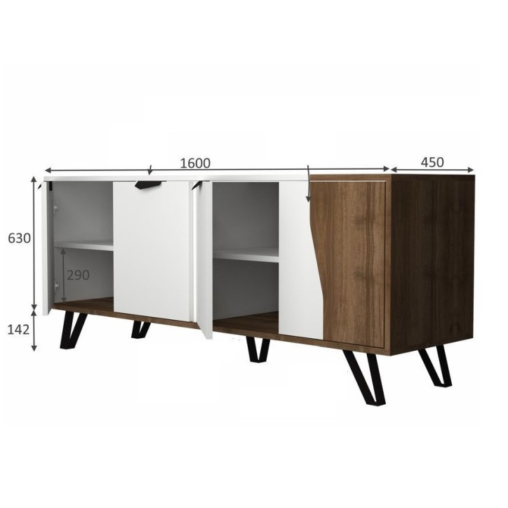 Buffet JASMINE 160cm blanc et noyer