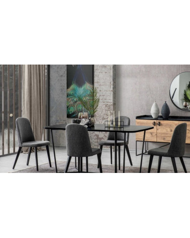Sala da pranzo LOFT in legno, nero ed effetto marmo