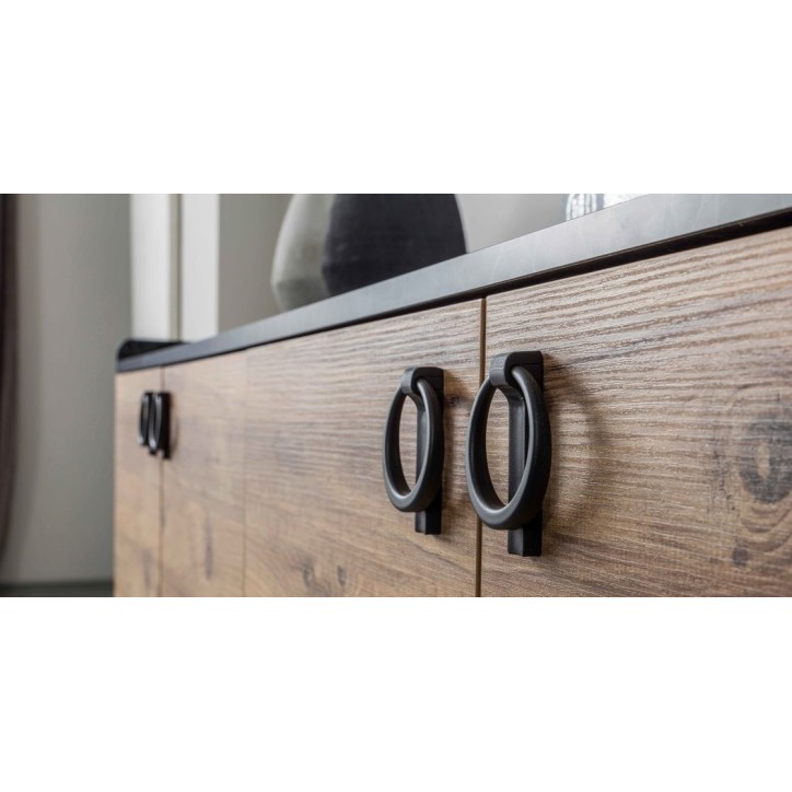 Comedor completo LOFT con 4 sillas madera, negro y efecto mármol