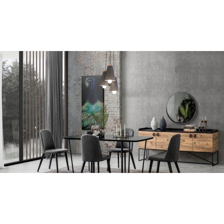Sala da pranzo LOFT in legno, nero ed effetto marmo