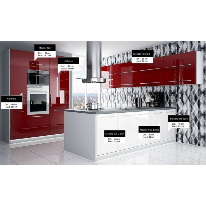 Ensemble Cuisine avec îlot ZAKAN 480 cm  sur mesure