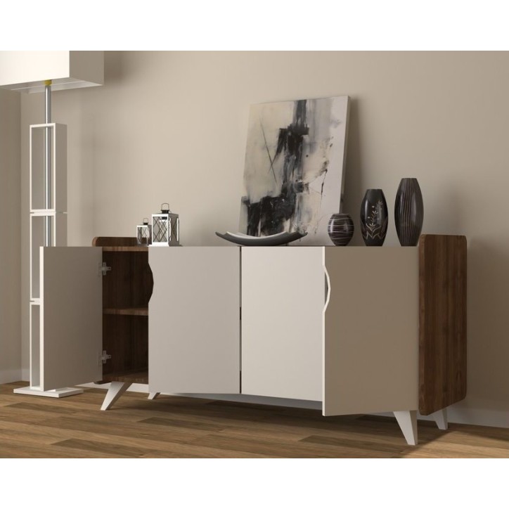 Buffet NOON 140cm blanc et noyer