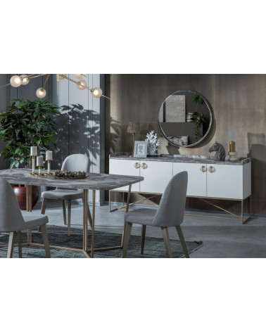 Comedor completo LOFT GOLD con 4 sillas blanco, dorado y efecto mármol