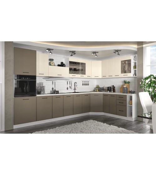Ensemble cuisine en L MADISON blanc-beige