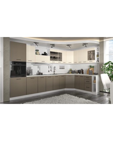 Ensemble cuisine en L MADISON blanc-beige