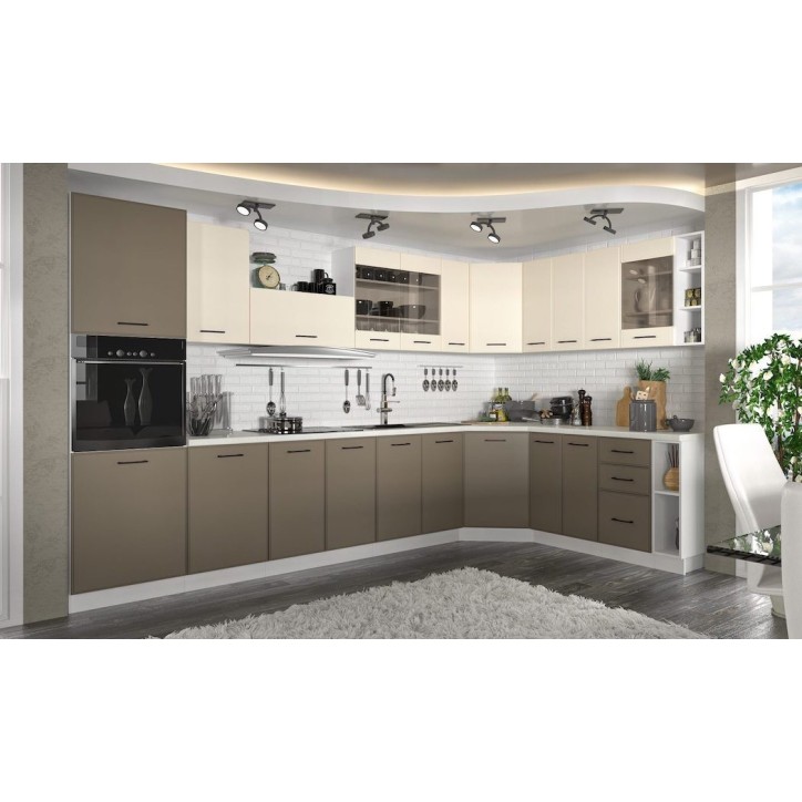 Ensemble cuisine en L MADISON blanc-beige