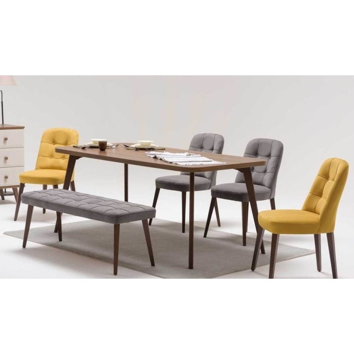 Comedor completo LADEZMA con 2 sillas y 1 banco nogal y crema Comedor completo LADEZMA con 2 sillas y 1 banco nogal y crema