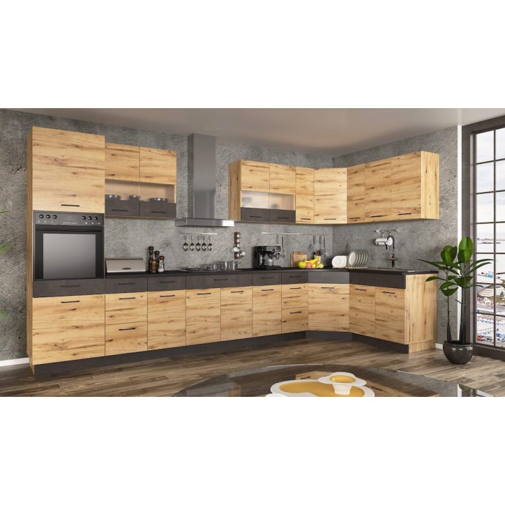 Ensemble cuisine en L GRETA chêne-anthracite