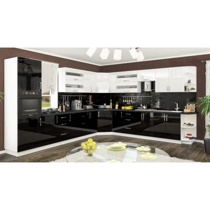 Ensemble cuisine en L GAMMA blanc-noir laqué